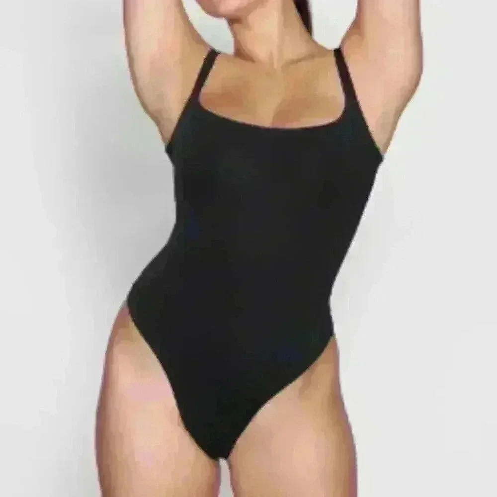 Skims Onyx Square Neck Low Scoop Back High Cut Fits Everybody Bodysuit Size 3X